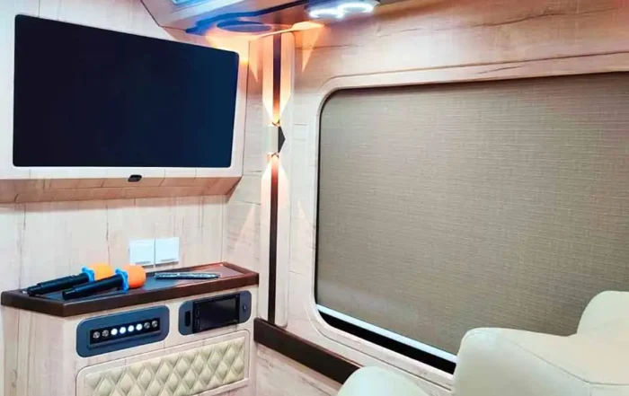 sewa bus luxury Bekasi fasilitas karaoke